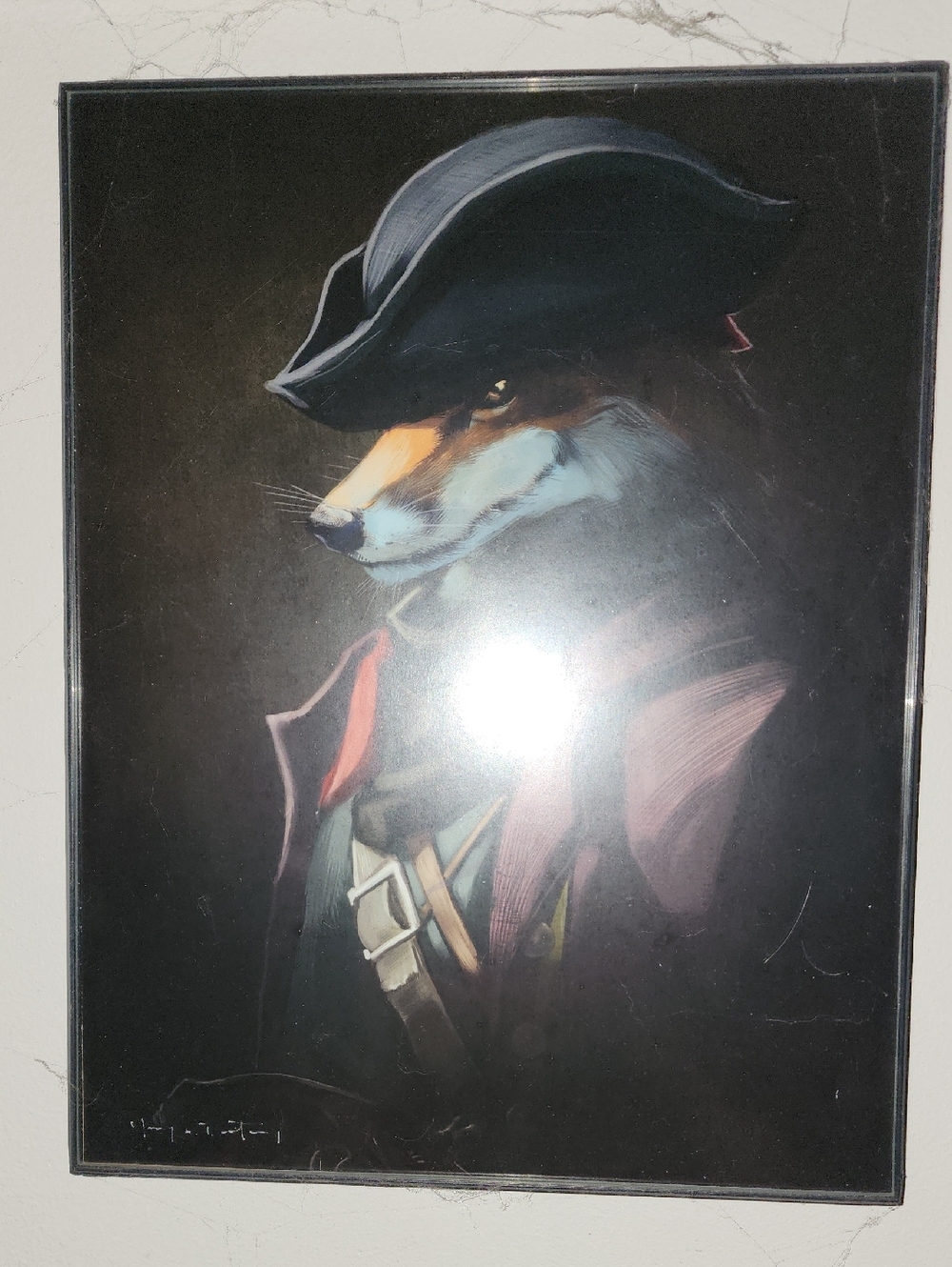 Fox Portrait Wall Art in Black Frame - Fox in Tricorn Hat